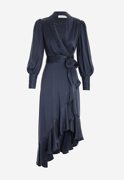 Zimmermann Silk Wrap Midi Dress Ink ...